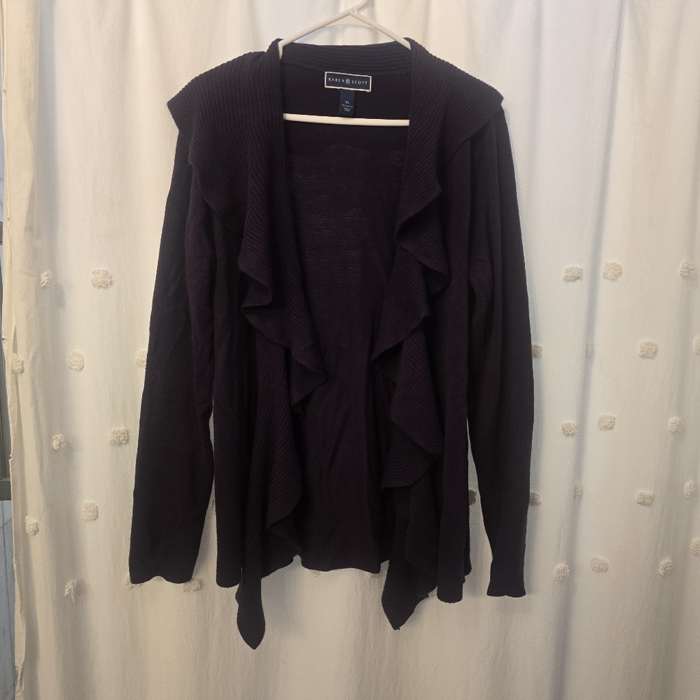 Karen Scott Deep Purple Ruffled Cardigan Sweater Size Xl